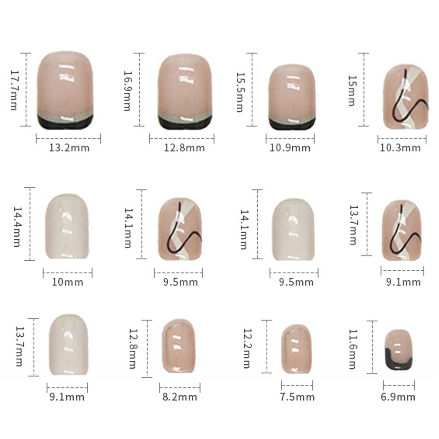 24PCS Full Cover Reusable False Nails Kits, Press on Nail Short Square Glue on Nails with Line Designs Artificial Glossy Fingernails Acrylic Fake Nails for Women Stick on Nails Coffin Shape
