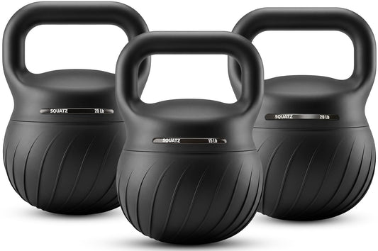Squatz Soft Drop Kettlebell Set for Home Gym Strength Training - Cushioned Base Kettlebell Set with Wide Grip Handle, Floor-Safe Design, 15 lb, 20 lb, and 25 lb Weights for Full Body Workouts