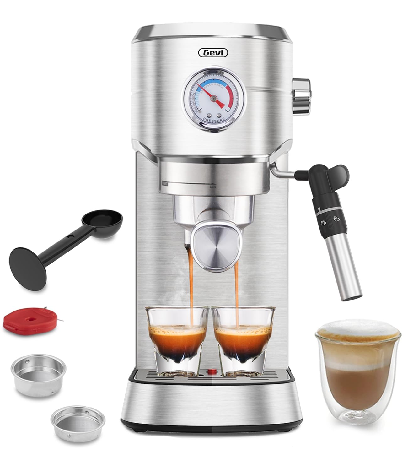 Gevi Espresso Expresso Machine 20 Bar with Auto Milk Frother, Professional Espresso Maker with Steam Wand, Compact Stainless Steel Cappuccino & Latte Machine, Gift for Coffee Lover, Home Baristas