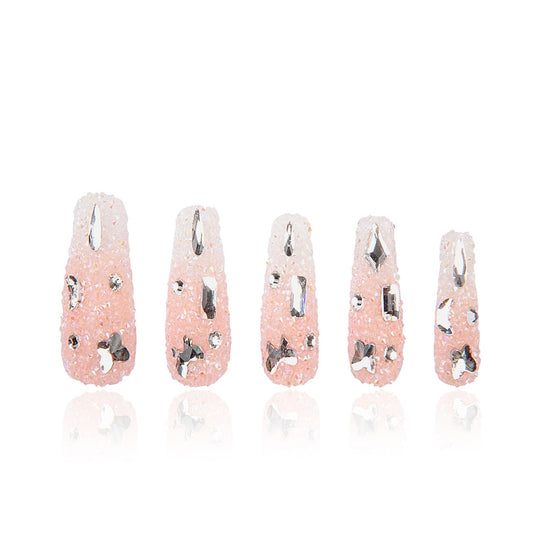 LOVFUL Press on Nails Berry Shake | Handmade with Full Covered Crystals | Reusable Full Cover Nails | Coffin Classic Regular 1.3 in | H56-L