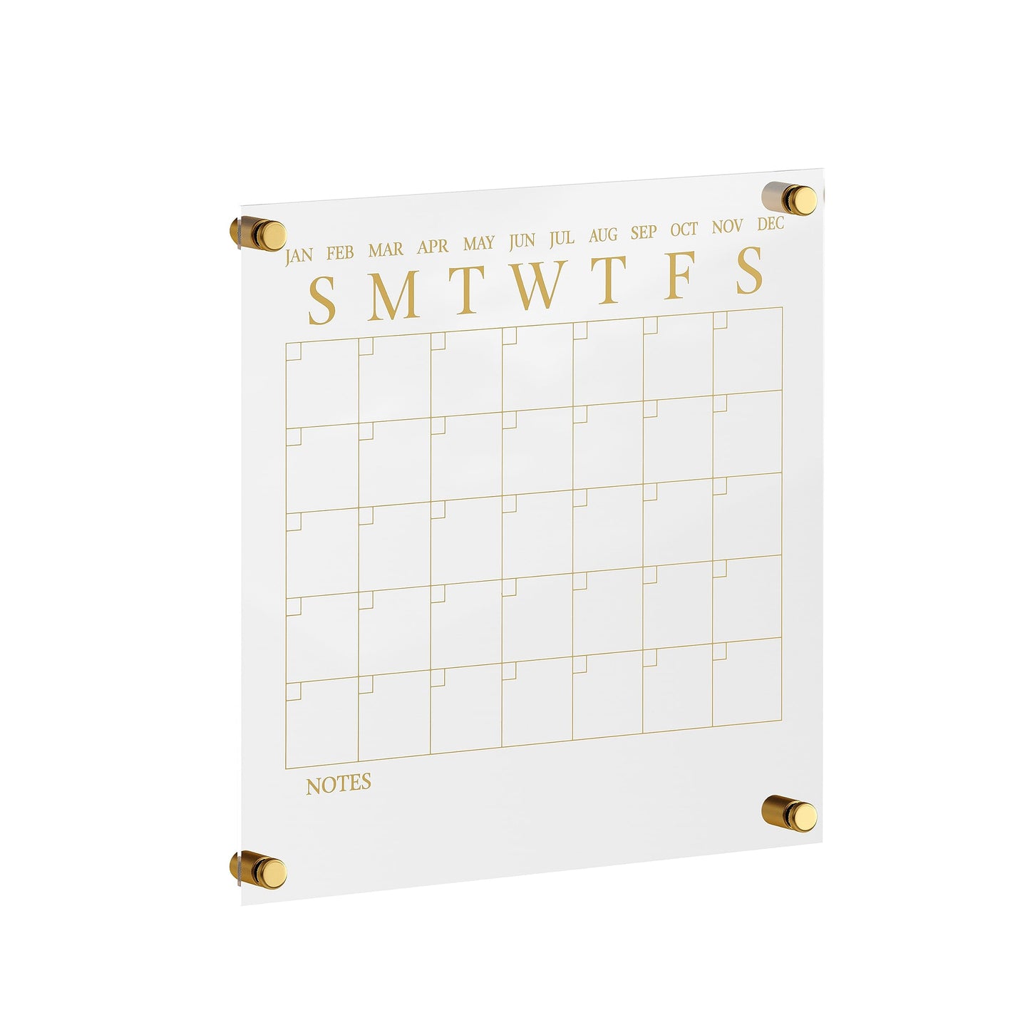Martha Stewart Grayson Acrylic Dry Erase Wall Calendar with Dry Erase Marker, 14" Square, Clear with Gold Print