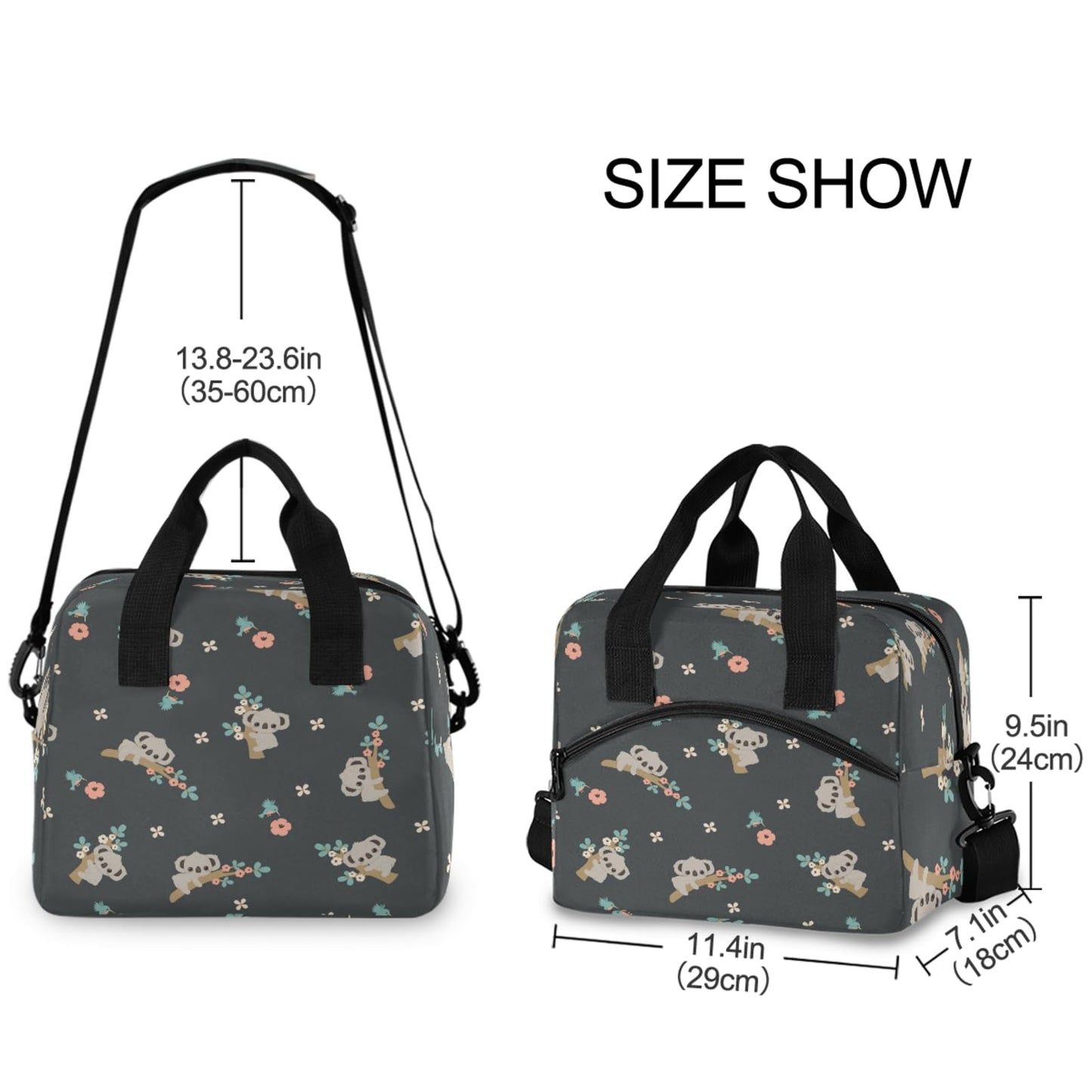OREZI Kids Lunch Bag Girls Boys Children Student Women School Work Travel,Insulated Lunch Box Lunch Organizer Cooler Bento Bags with Adjustable Strap(Cute Floral Koala)