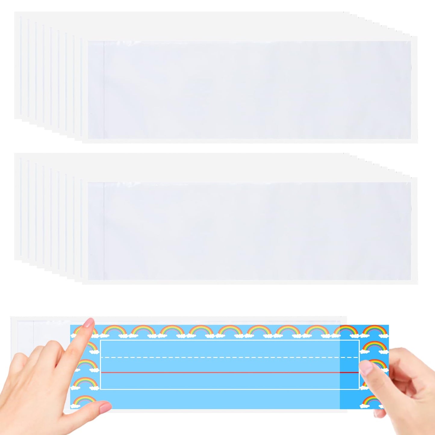 40 PCS Nameplate Pocket,12.3" x 3.7" Adhesive Desk Nameplates Name Tag Pocket (Thickness 7mil)