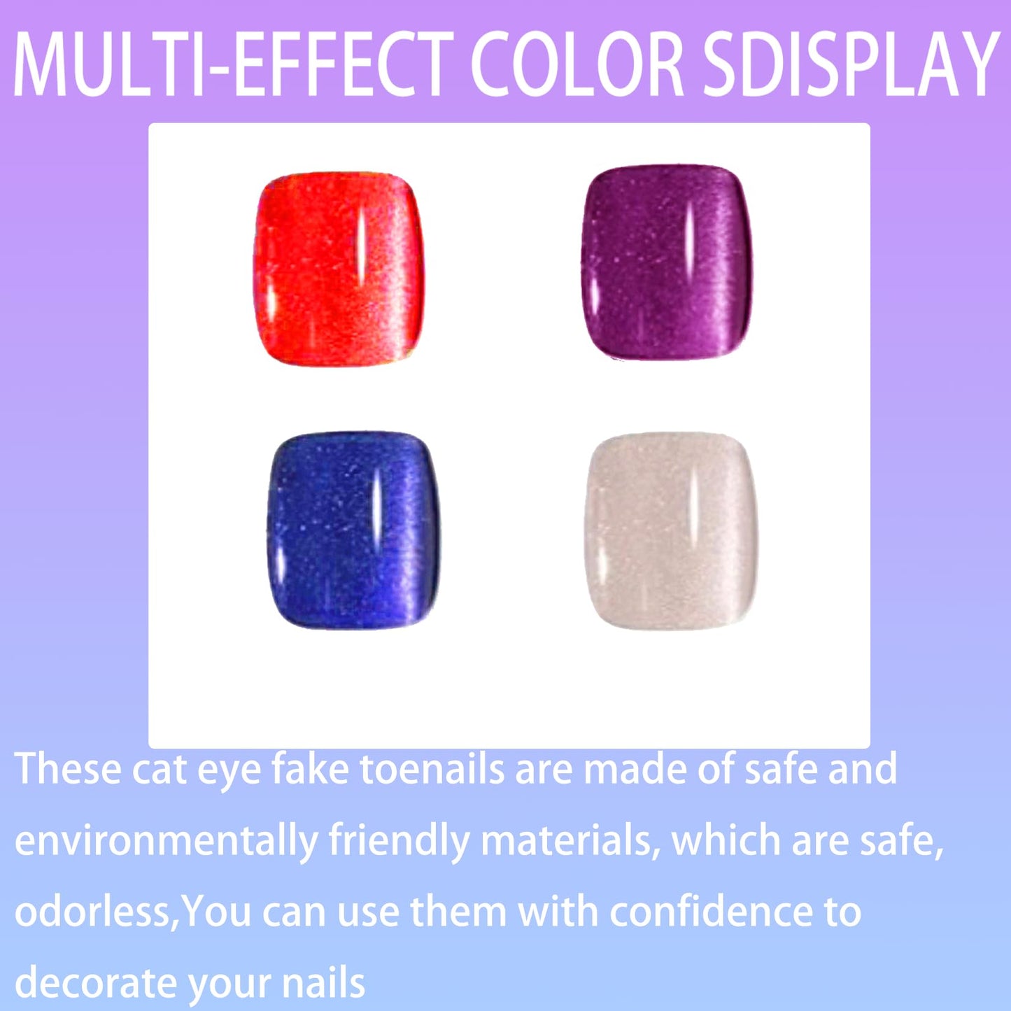 Cat Eye Press on Toenails for Women Press on Toe Nails Short Square Fake Toe Nails Blue White Red Purple Fake Toenails Glitter Reusable Full Cover Artificial Acrylic Toe Nails Manicure 96Pcs