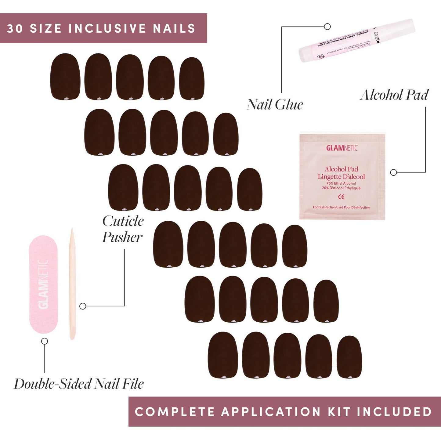 Glamnetic Press-On Nails Bundle - Bark Brown & Caviar | Dark Brown Short Round False Nails | Short Almond Black French Tip False Nails | Reusable, Salon-Quality Nail Kits