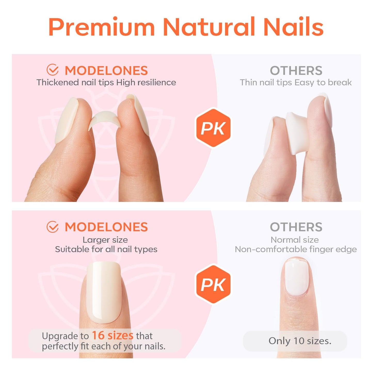 Modelones French Tip Press on Nails Short, Square Fake Nails, Reusable Nail Kit with Nail Glue Adhesive Tabs Mini Nail File, Nails Press Ons 32Pcs 16Sizes, Women Girl Gift, Golden Nude, Spring
