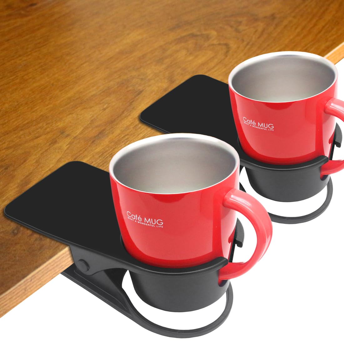 HOLLIHI 2PCS Drink Cup Holder Clip - Table Desk Side Water Glass Beer Bottle Tumbler Beverage Soda Tea Coffee Mug Holder Cup Saucer Clip Design for Home Office, Black