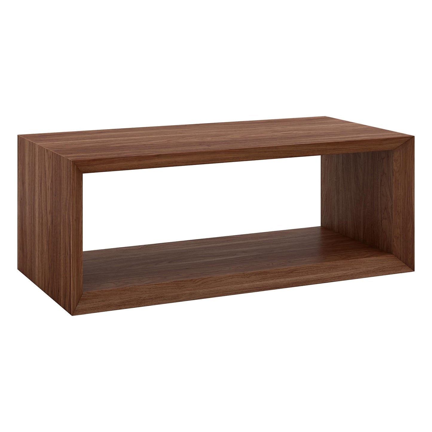 Henn&Hart 48" Rectangular Wood Coffee Table with Open Storage Shelf for Living Room, Family Room, or Office, Medium Walnut