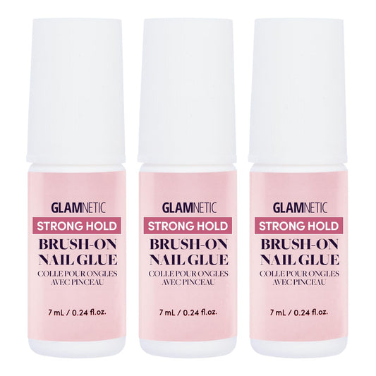 Glamnetic Super Strong Brush On Nail Glue (3 Bottles) | Brush Tip Applicator, Mess Free, Travel Friendly, Vegan | Durable & Long-Lasting | .24 fl. oz.
