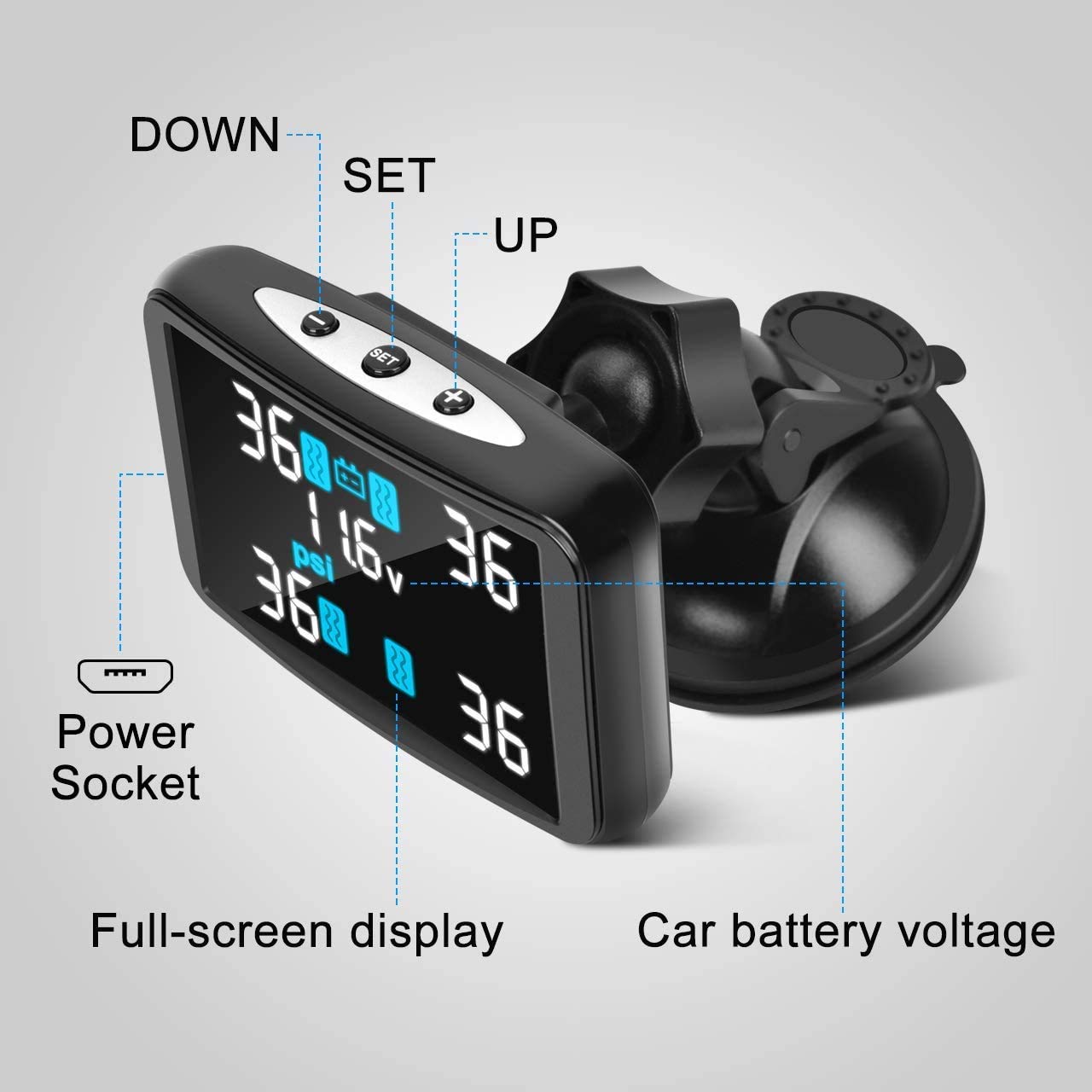 Tymate TPMS Tire Pressure Monitoring System - Large Colorful Screen TPMS, 4 Alert Modes with 4 Advanced External TPMS Sensors, Real-time Detection Tire Pressure&Temperature (0-87 PSI)