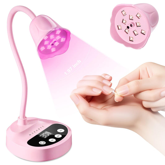 Makartt UV Nail Lamp - Gooseneck LED Nail Light with Auto Sensor & 4 Timers, Rechargeable USB Cordless Flash Cure Lamp Nail Dryer Fast Curing Gel Polish at DIY Home Salon(Pink)