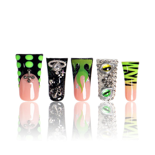 LOVFUL Press on Nails Dare to Roar French Tip | Handmade with Full Covered Crystals | Reusable Full Cover Nails | Duck Classic Regular 1.3 in | H153-L