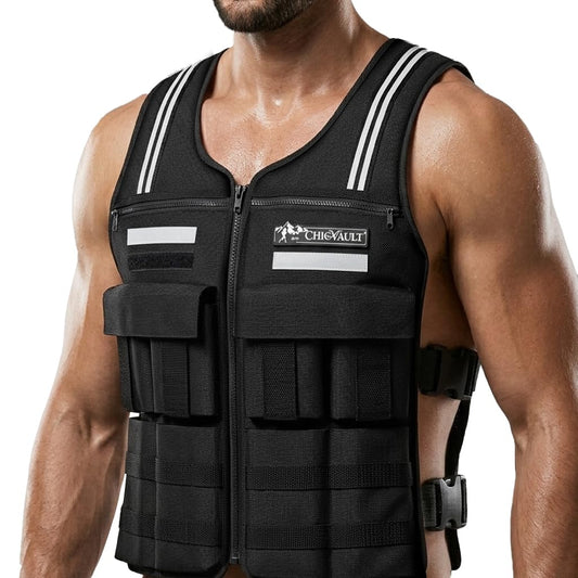 CHICVAULT Adjustable Weighted Vest for Men Women (2-40LB),Soft Silicone Counterweight-providing a snug,comfortable fit,Removable & No-Bounce Design, Rucking, Running, Strength Training, Gym, with Reflective Strip(2-40LB)