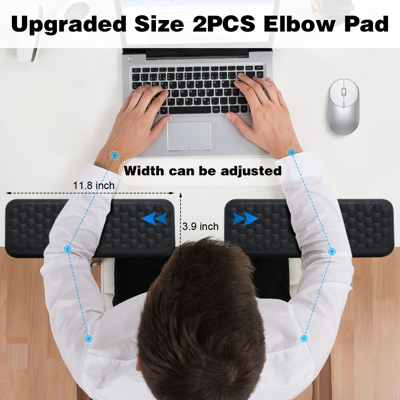 YAMJUG L-Shaped Desk Edge Cushion, 2-Piece Elbow Pad for Desk with Ergonomic Memory Foam Support,Non-Slip Arm Rest Pad, Wrist Rest for Computer Keyboard Office Home Black