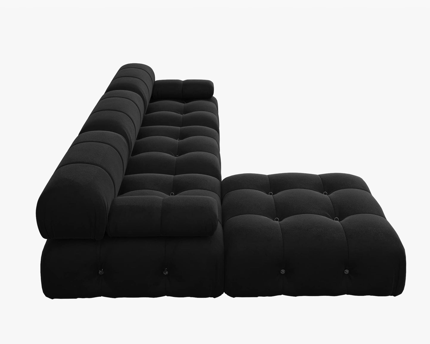 WJShome Modular Sectional Sofa with Ottoman,103.95 inch Convertible Sofa Couch with Reversible Chaise,Velvet L Shaped Minimalist Couch for Living Room, Modern Large Free Combination,Black
