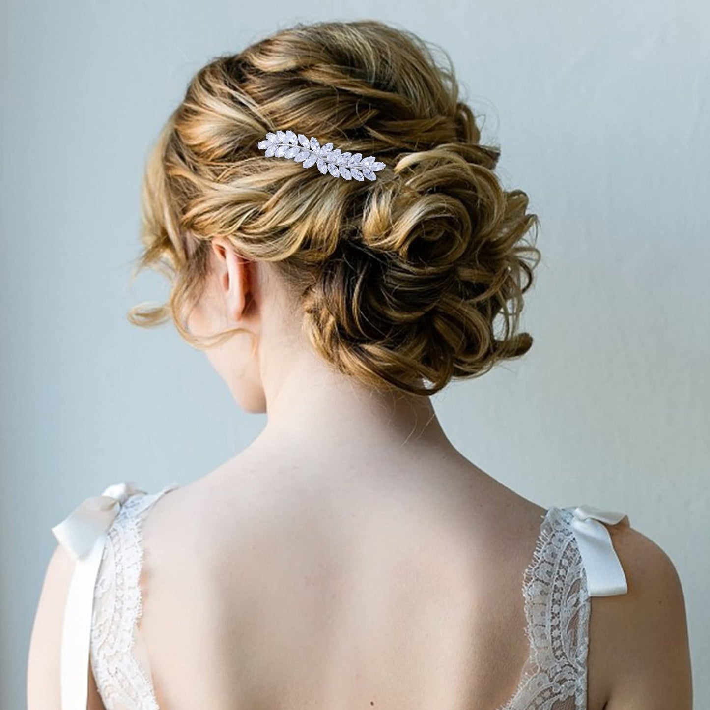 WHAVEL 2PCS Crystal Hair Barrettes for Women, Rhinestone Hair Clips Leaf French Barrette Wedding Hair Clips Bridal Hair Accessories for Women Bride Bridesmaid (Silver)