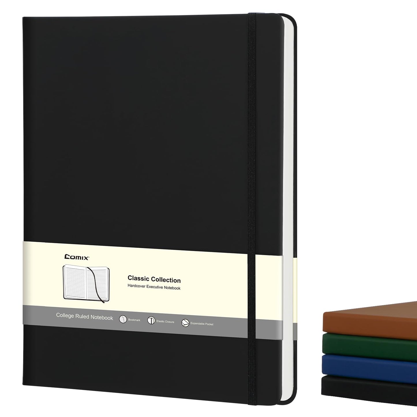 COMIX A4 Lined Journal Notebooks, 208 Pages, Large Size-8.5" x 11", Black, Hardcover Journaling Notebooks for Men & Women- Fits for Office, Business, School, Notes Taking & Writing