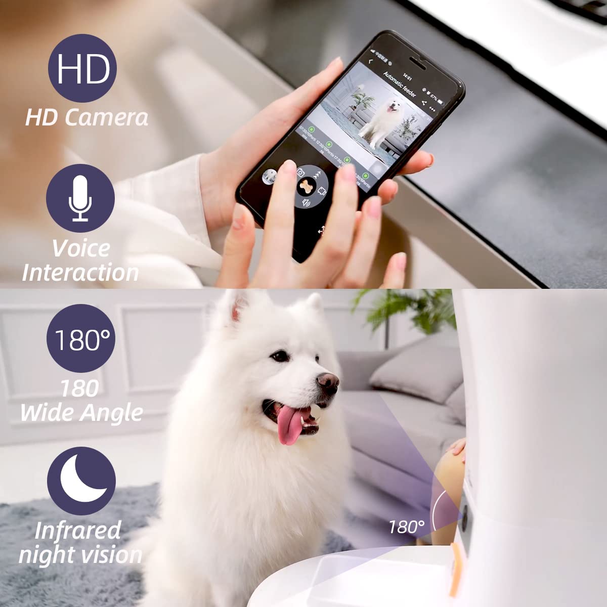 SKYMEE 12L 5G WiFi Aautomatic Dog Feeder Large Breed & Automatic cat feeders 1080P Full HD Pet Camera Treat Dispenser Food Dispenser