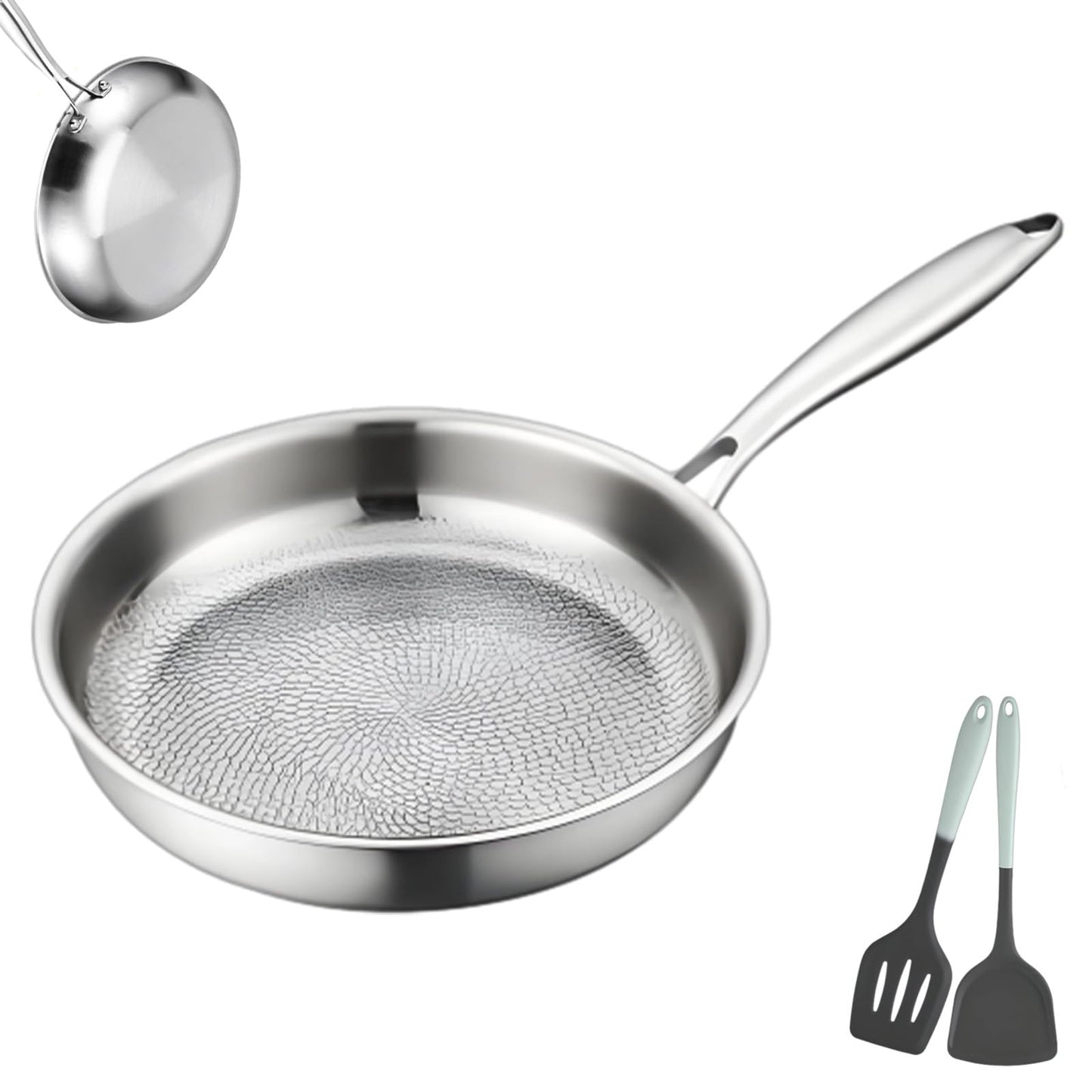 Titanium Pan, Titanium Frying Pan with Lid, Pure Hammered Titanium Pans for cooking, No Coating Nonstick, Lightweight & Scratch Resistant Cookware, Compatible with All Stovetops (No Lid, 11.81in)