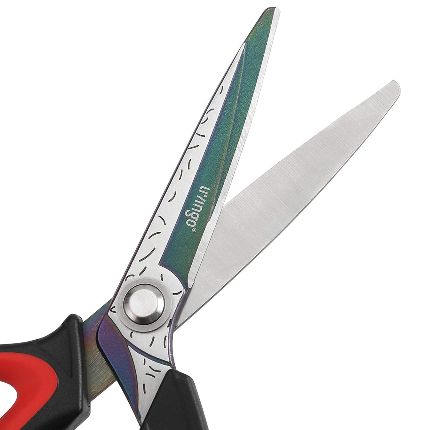 LIVINGO 10" Multipurpose Heavy Duty Scissors, Premium Titanium Coating Forged Stainless Steel Tool Industrial Shop Shears for Household, Pruning, Gardening, Fabric, Red/Black