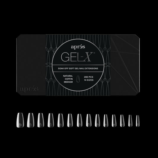 Apres Gel-X® Coffin Box of Nail Tips | 280 Gel-X Tips, Soft Tips, 14 Sizes 00-9 | Half-sizes Included (Natural Coffin Medium, 280 Count)