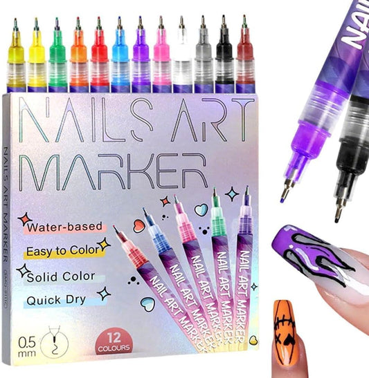 DIY Nail Art Design Tools, 12 Colors Nail Art Pens Set, Professional Nail Art Marker Pens for 3D Painting and Dotting