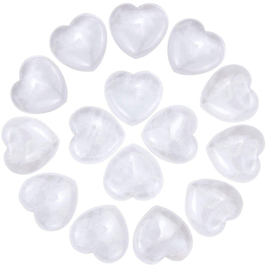 Marrywindix 15 Packs 0.8 Inch Healing Crystal Natural White Crystal Heart Love Carved Palm Worry Stone Chakra Reiki Balancing