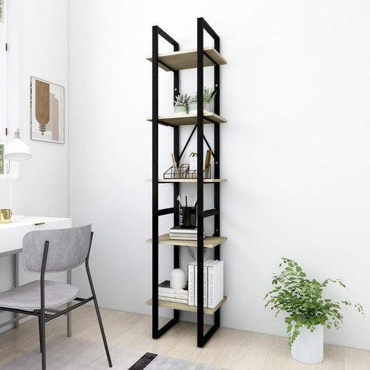 GOLINPEILO 5-Tier Book Cabinet with Metal Frame, 5-Tier Ladder Shelf, Vintage Industrial Style Bookcase for Home Decor,Tall Bookshelf with Open Display Shelves, Sonoma Oak 15.7"x11.8"x68.9" -192