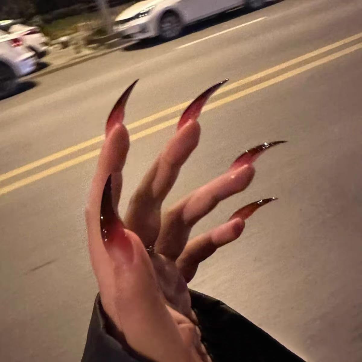 Handmade Press on Nails Long Fake Nails Bloody Black Red Gradient 3D Eagle Claw Design Thickened Goth Acrylic False Nail Long Curved Stiletto Full Cover Eagle Claw Art Glue on Nail for Women（Size M）