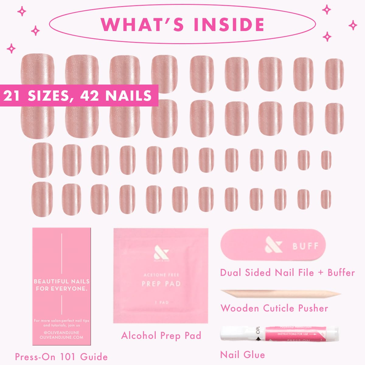 Olive & June Instant Mani Press-On Nails (Glue) | 42 Fake Nails, 21 Sizes | Non-Toxic, Long-Lasting Recycled Materials Realistic Look | Spring Flowers & Patterns | Short, Round | HZ Velvet