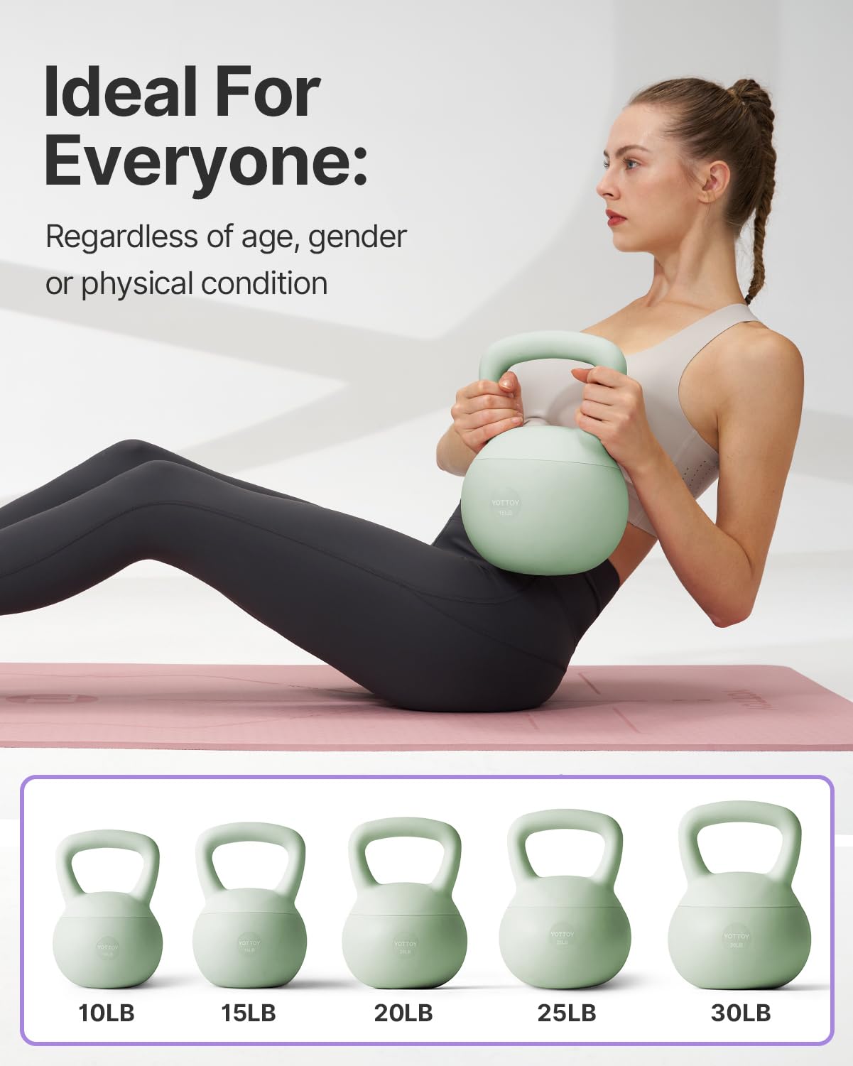 YOTTOY Soft Kettlebell,Kettlebell Anti-Slip Grip Weight for Home Workouts, Kettlebells Set Strength and Safety Guaranteed (Green, 15 LB)
