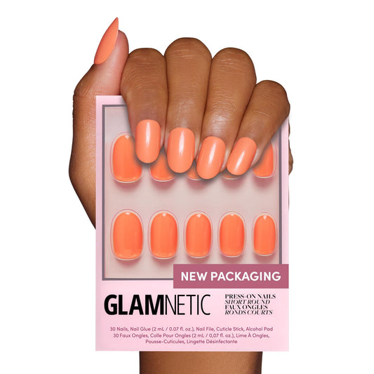 Glamnetic Press On Nails - Apricot | Solid Opaque Orange Round Fake Nails, Salon Quality | 12 Sizes - 30 Nail Kit