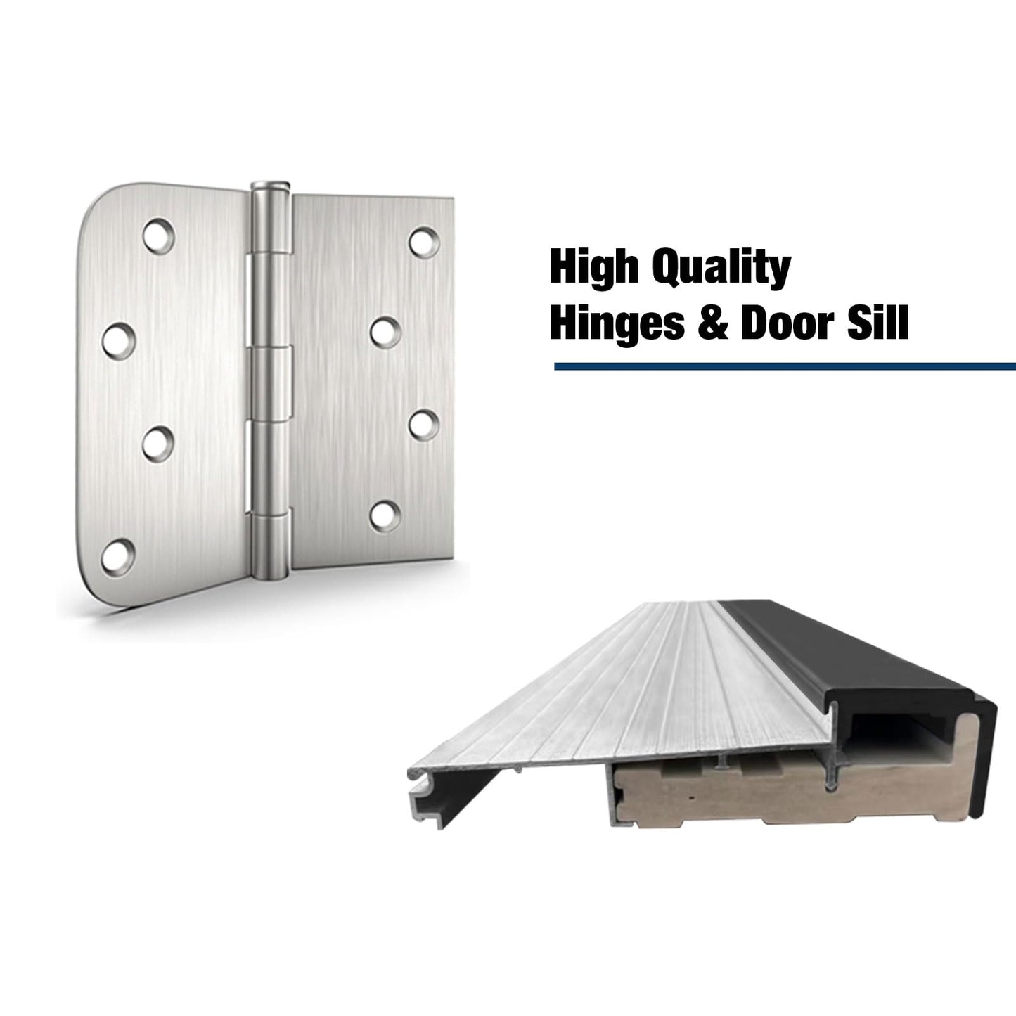 36'' x 80" Fiberglass Entry Door with 4-9/16" Width White Frame, Black Exterior Door with Frosted Glass, Modern Front Door with Brickmould, Left Hand Inswing