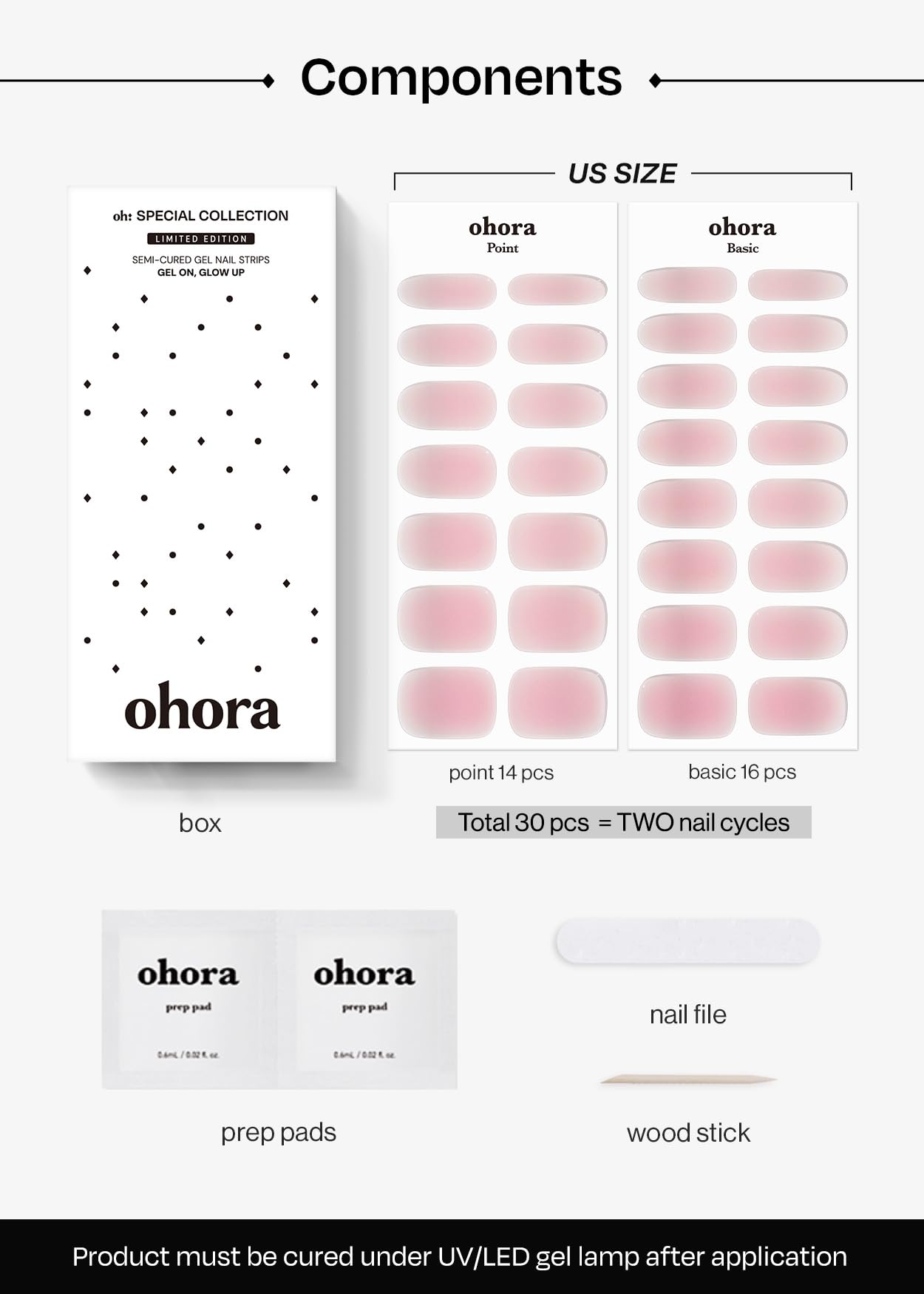 ohora Semi Cured Gel Nail Strips (N Clean Girl) - Pink, Jelly, Works with Any UV/LED Lamps, Salon-Quality, Long Lasting, Easy to Apply & Remove - Includes 2 Prep Pads, Nail File & Wooden Stick