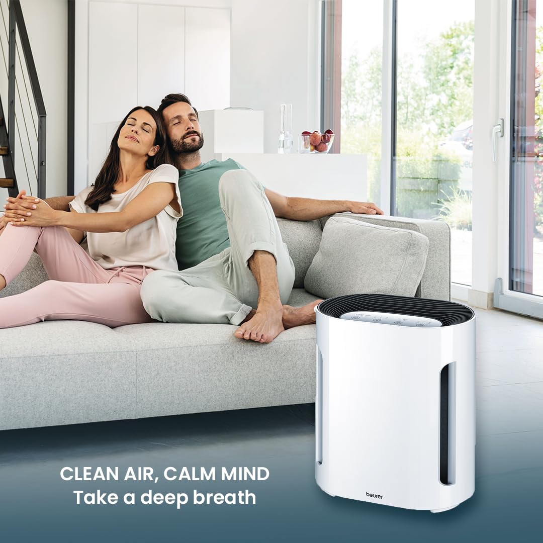 Beurer LR210 Air Purifier for Home, 3-Layer H13 True HEPA Filter System, 3 Fan Settings, Clean Ambient Air, Air Filter for Allergies & Pets, Cleaner with Sleep Mode & Timer
