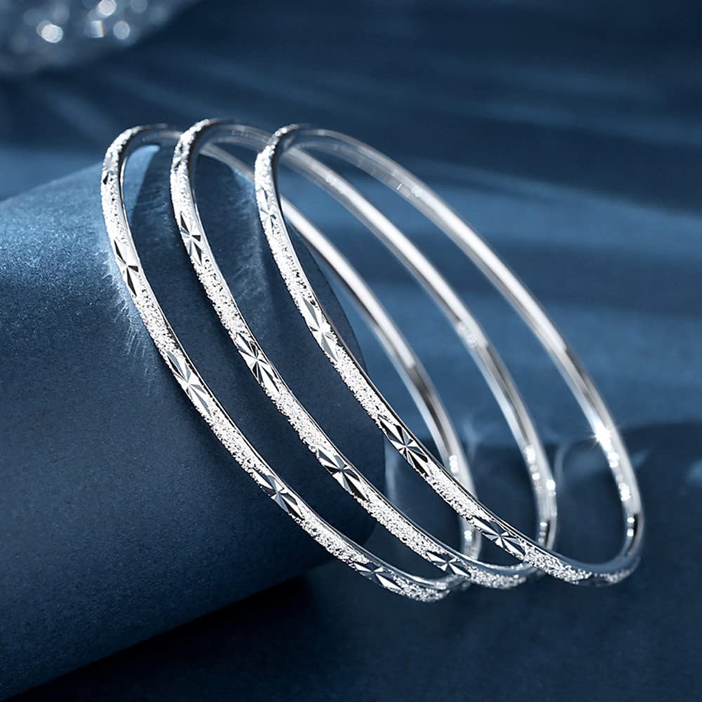 Sterling Silver Bangle Bracelets for Women,Fashion Jewelry Simple Adjustable 925 Silver Cuff Bangles for Women Mom Wife Valentine Mothers Day Gift (Inner diameter 2.56inch)