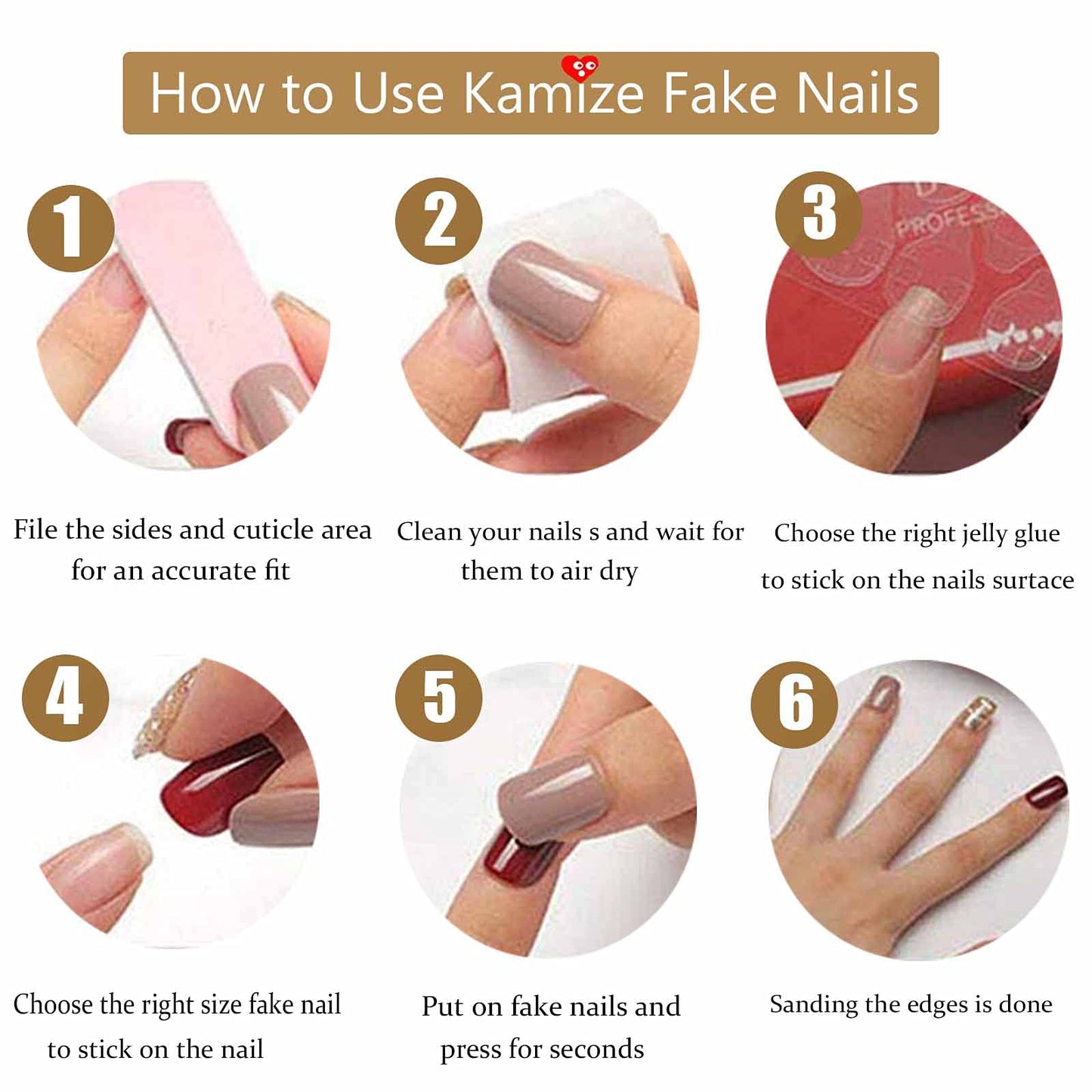Kamize Press on Nails Medium French Fake Acrylic Nails Full Cover Red False Nails for Women and Girls24PCS