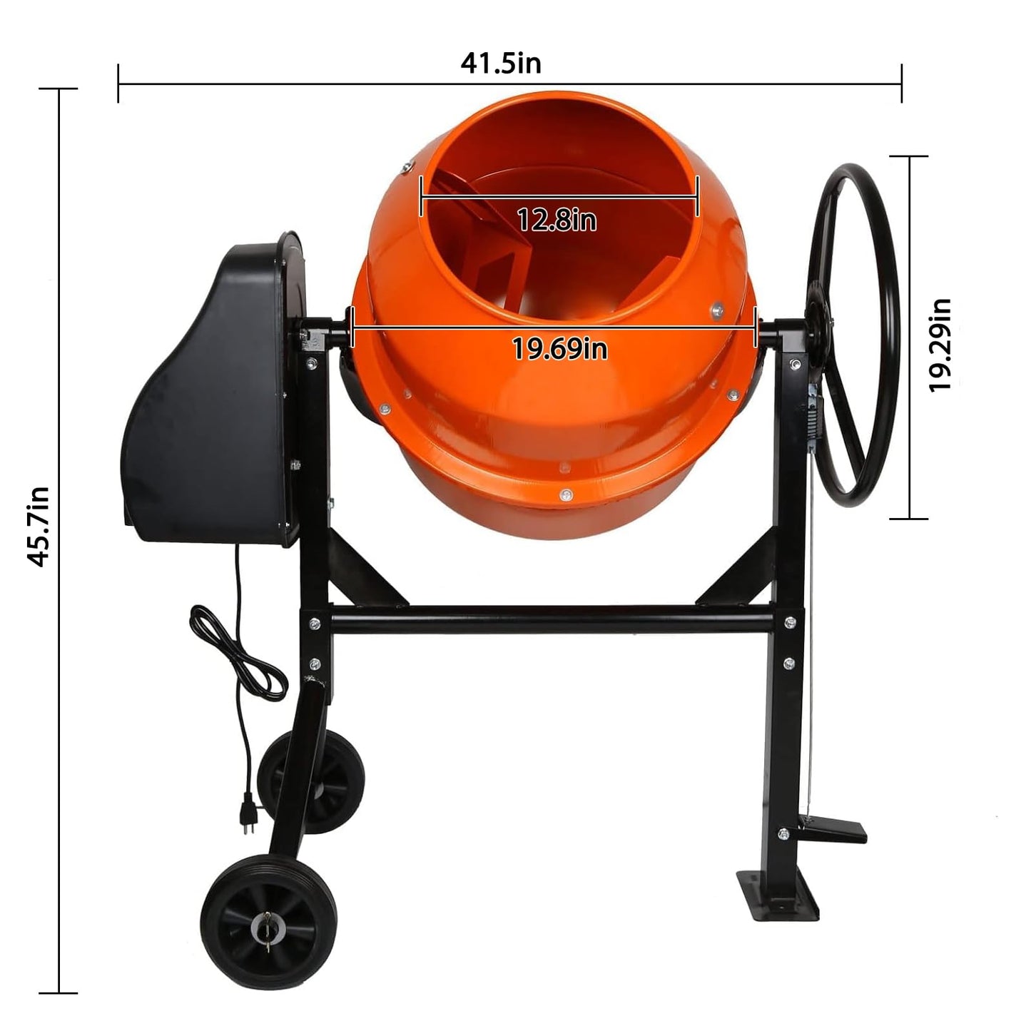 DAJYAWON Electric Cement Mixer, 4.3 Cubic Ft. Concrete Mixer with 550W Motor & 7-inch Wheels, 2/3 HP Portable Concrete Mixing Machine Tools for Stucco, Mortar, Seeds, Feed