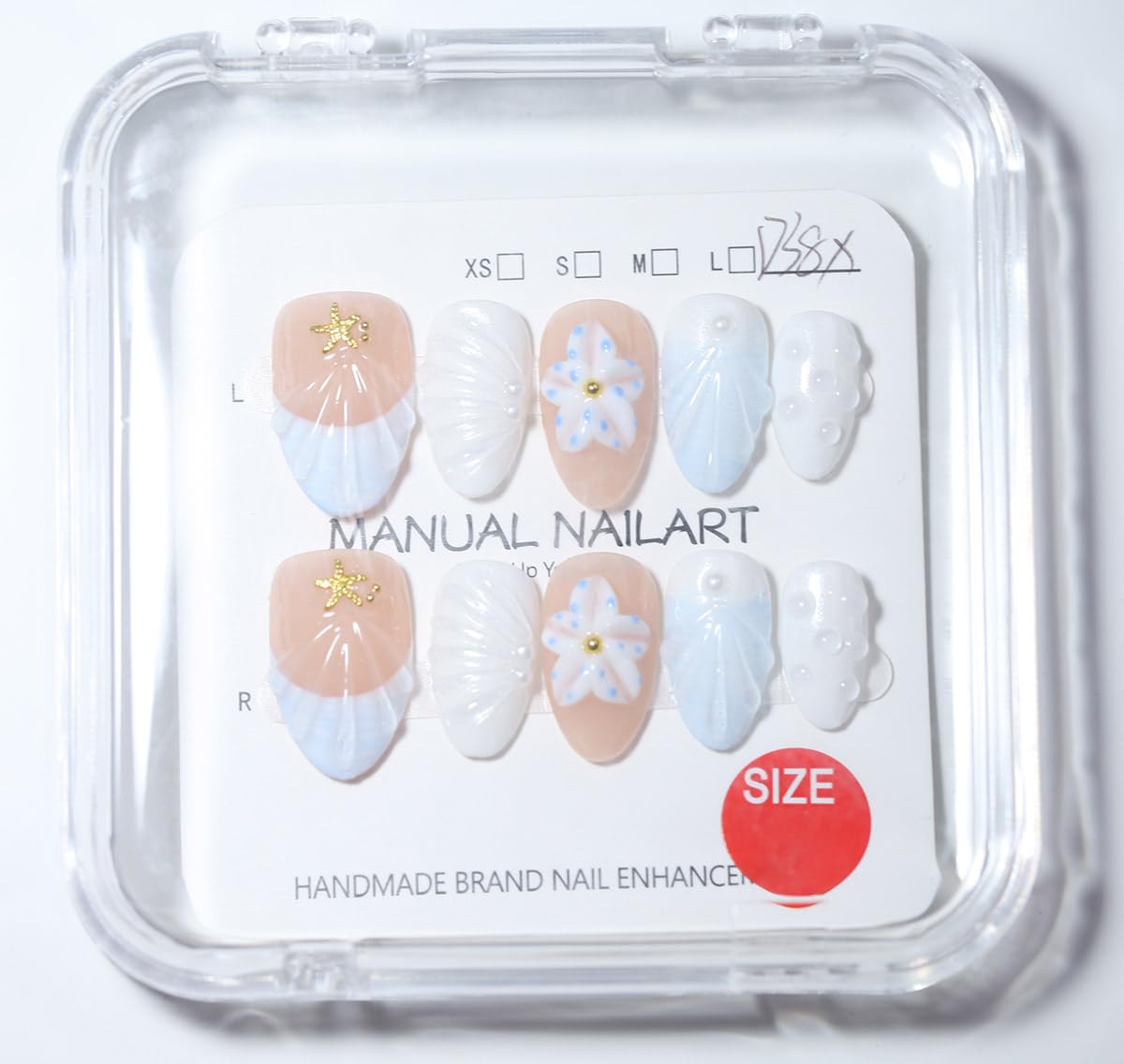 10 Short Almond Handmade Press On Nails | French design with 3D Floral and Seashell | Skip Salon Trips, Easy to Apply & Remove, Reusable (251208, XS)