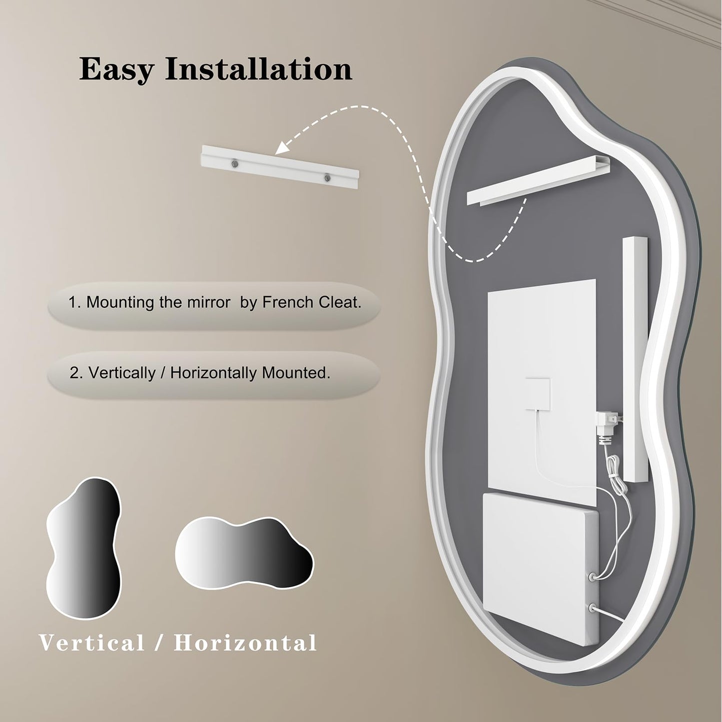 SMIROR Irregular Backlit Bathroom Mirror with Lights 40 x 24, Asymmetrical Cloud Led Lighted Vanity Mirror for Wall, Anit-Fog, Dimmable, Memory Function (Horizontal/Vertical)