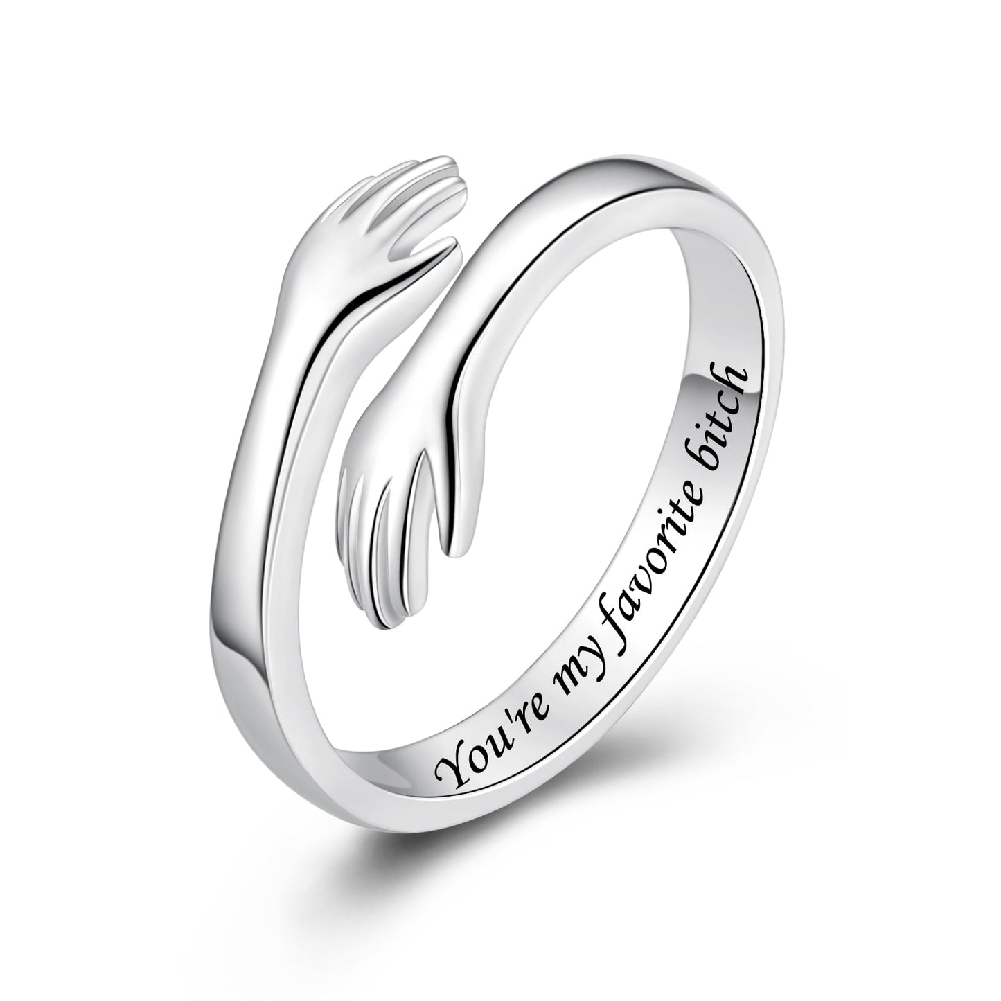 ACJFA S925 Sterling Silver Hug Ring for Women Adjustable Thumb Ring Birthday Gifts (You're my favorite *)