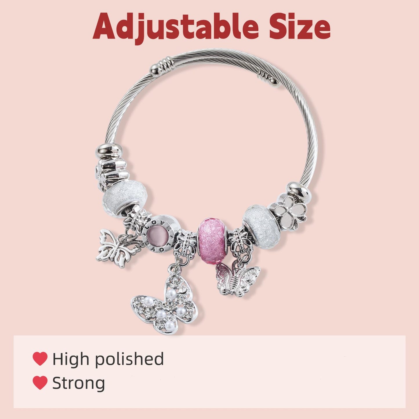 IUULOB Silver Women Bracelets - Adjustable Charm Bracelets for Women Birthday Gifts Favors Titanium Steel Bracelet Bundle Jewelry Kit (A: Bear - Love)