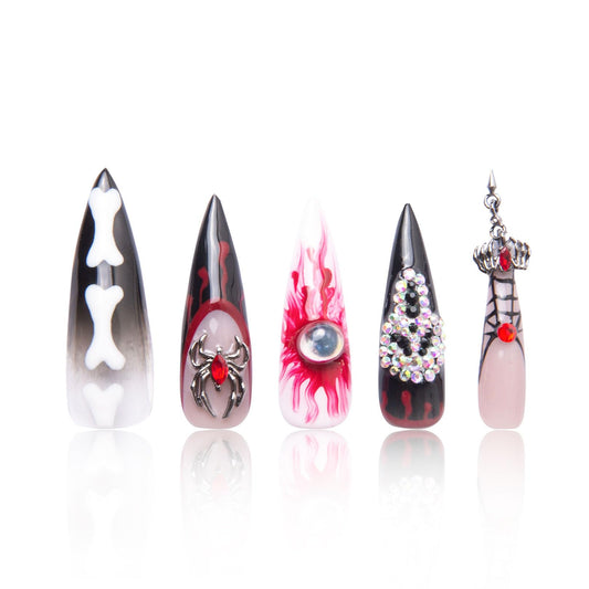 LOVFUL Press on Nails Final Destination | Handmade with Full Covered Crystals | Reusable Full Cover Nails | Stiletto Mid Length 1.7 in | H133-M