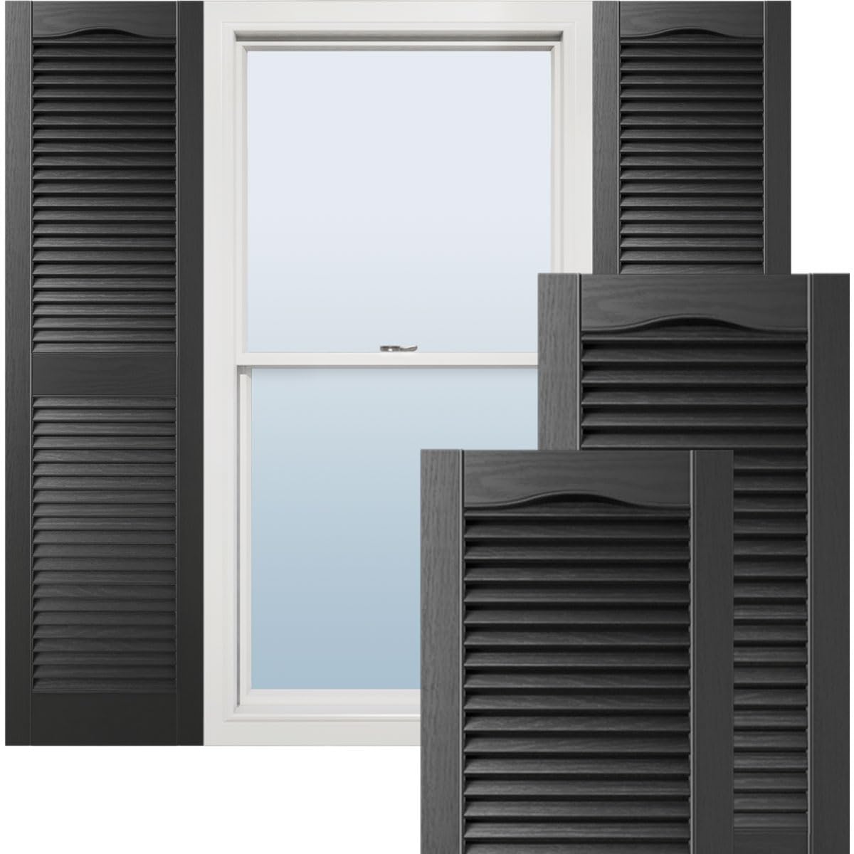 Ekena Millwork Lifetime Vinyl LL1S14X06400BL Standard Cathedral Top Center Mullion, Open Louver Vinyl Shutters, w/Installation Shutter-Lok's & Matching Screws (Per Pair), 14 1/2"W x 64"H, Black