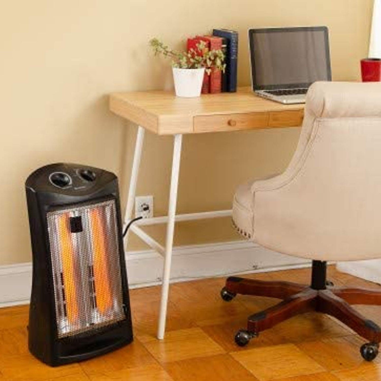 Comfort Zone Space Heaters for Indoor Use, Portable Electric Heater, Adjustable Thermostat, Infrared Heat, Quartz Tower Space Heater with 2 Heat Settings, Bedroom Heater, Black
