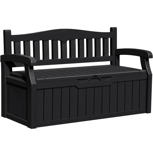 Greesum 80 Gallon Outdoor Storage Bench, Weather-Resistant Deck Box, Patio Furniture Bench for Backyard, Garden, Porch, Large Capacity Seat for Pillows Cushions Patio Accessories, Dark Black
