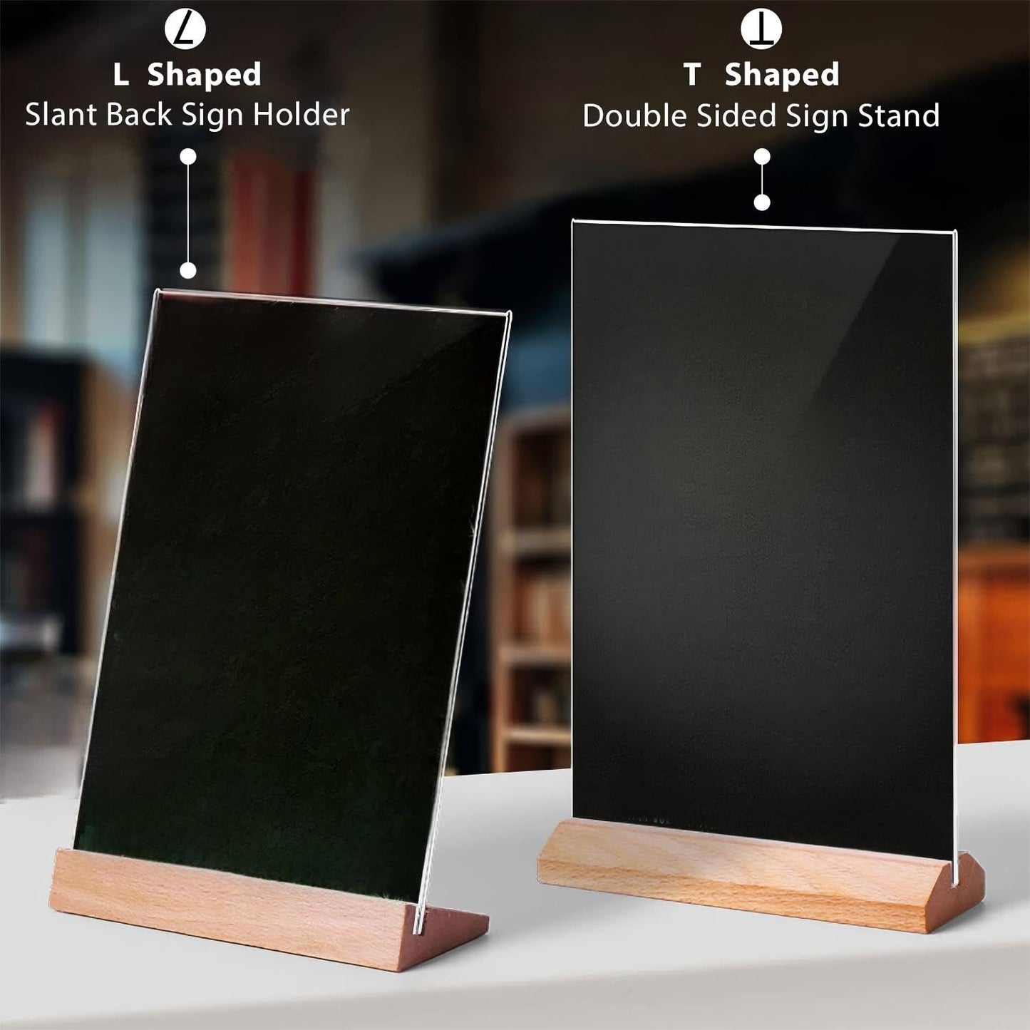 TONICE® 3 Pack 8.5X11 Acrylic Sign Holder T Shape Clear Acrylic Double Sided Frames with Wood Base Table Menu Display Stand Flyer Display (Optional 8.5x11/5x7 Inch L/T Shape)