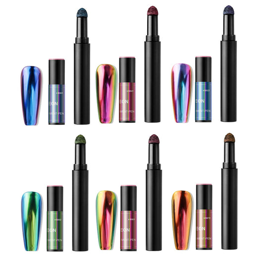 Chrome Nail Powder Pen - RoseFlower 6 Pcs Air Cushion Nail Powder Pen with Mirror Effect Glitter Nail Art Pens Eyeshadow Pens Nail Art Design Decoration Nails DIY Nail Art Manicure Tool
