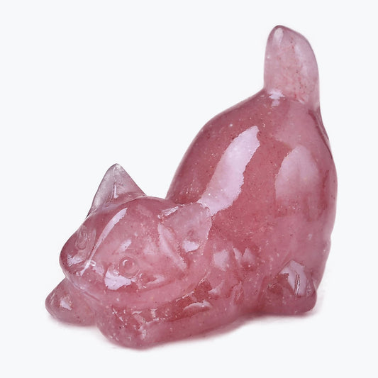 DZJXBZhu Strawberry Quartz Cat Crystal Statue Healing Crystal Reiki Meditation Pocket Gem Guardian Sculpture Home Study Table Desk Decor Collection Gift for Loved Ones