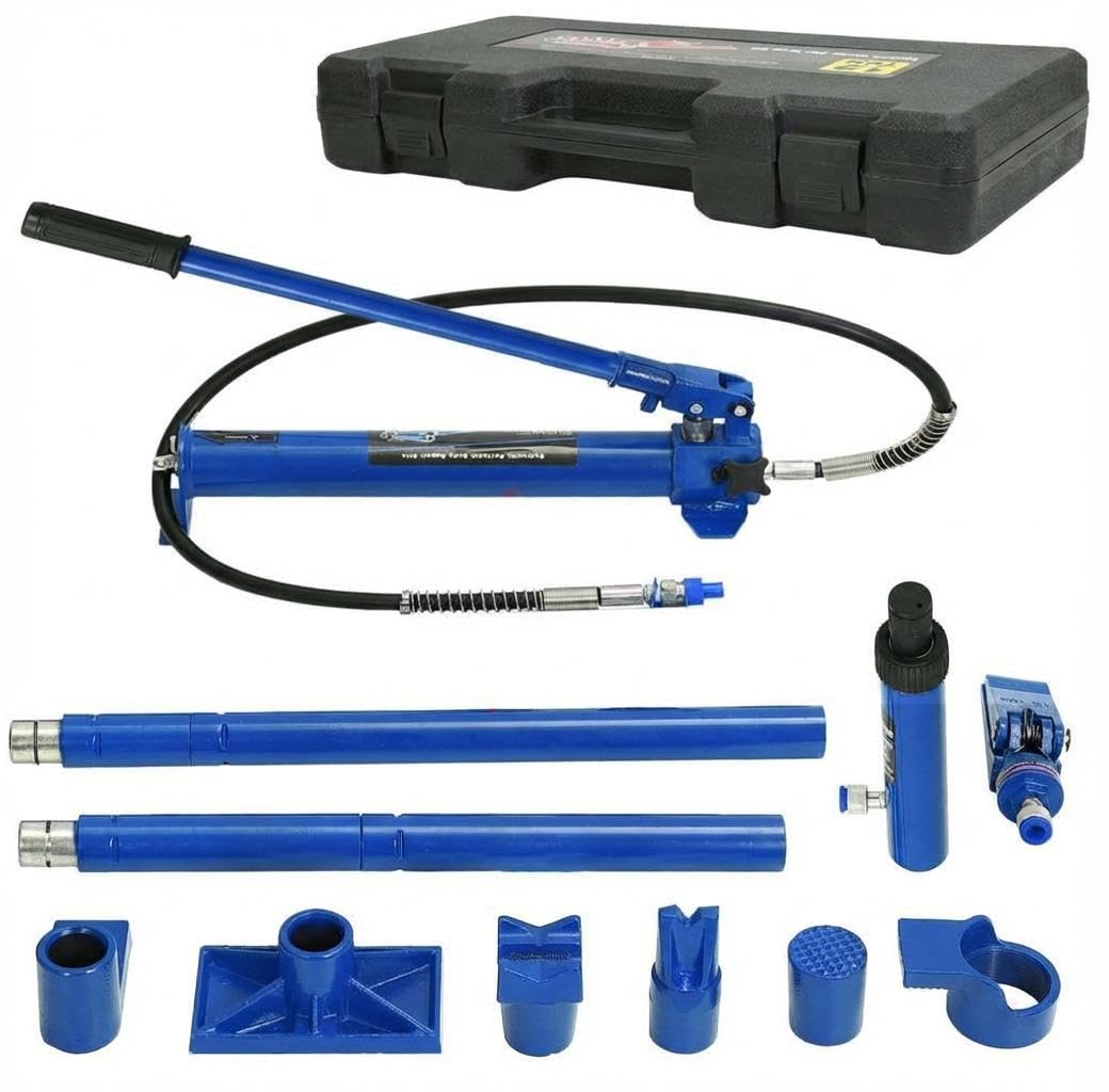 12 Ton Porta Power Kit,Hydraulic Ram Kit Porta Power Jack,Heavy Duty Auto Body Frame Repair Kit, Vehicle Body Collision Repair, Pusher, Puller, Spreader Sets for Garage and Workshop